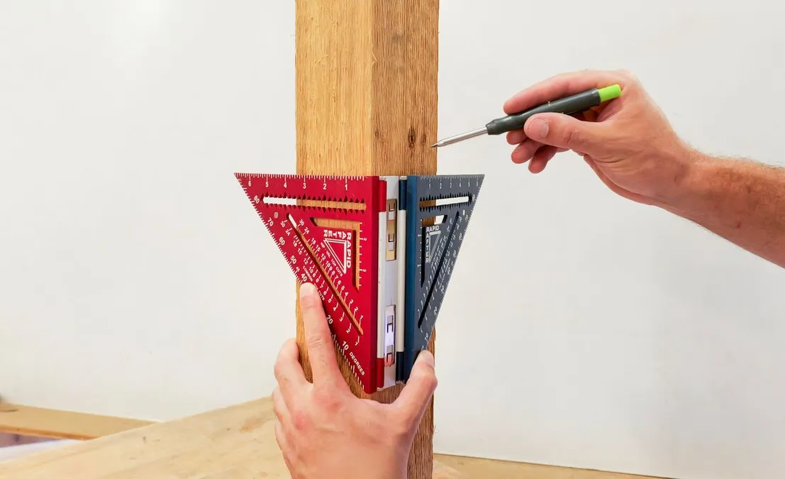 Rapid Rafter dual-sided rafter square marking both sides of a board in one motion